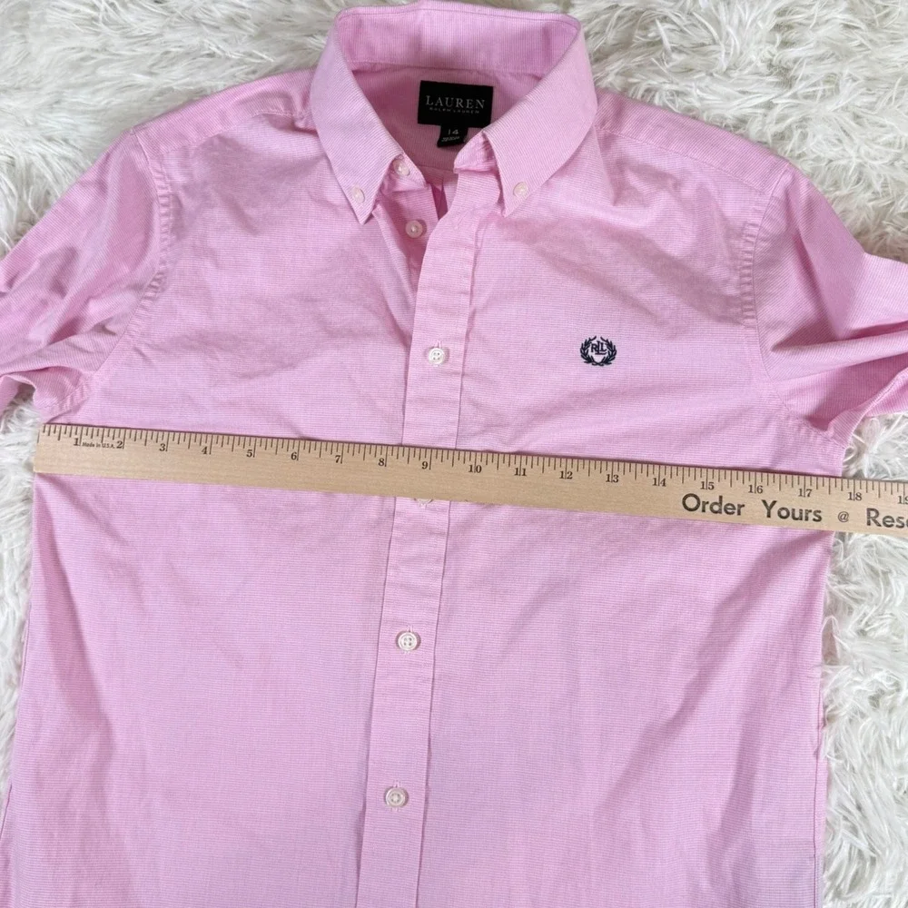 Lauren Ralph Lauren Pink Micro Houndstooth Button Down Shirt Boys 14 Preppy